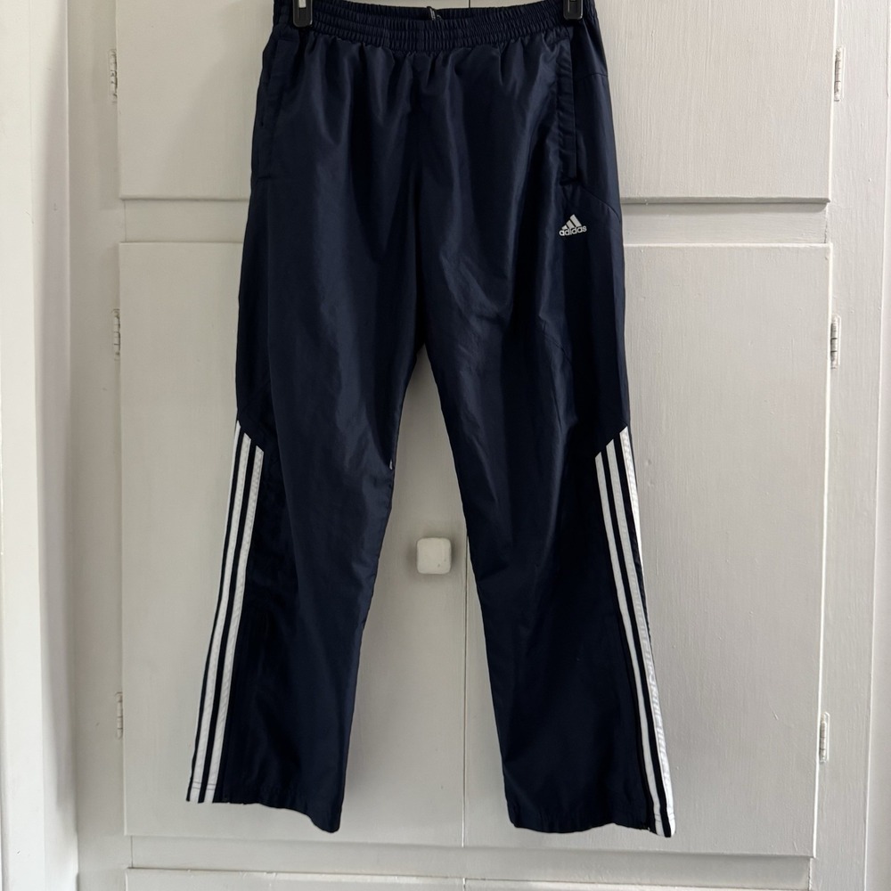 Adidas Men's Navy W/white Stripes Wind Pants Size Small